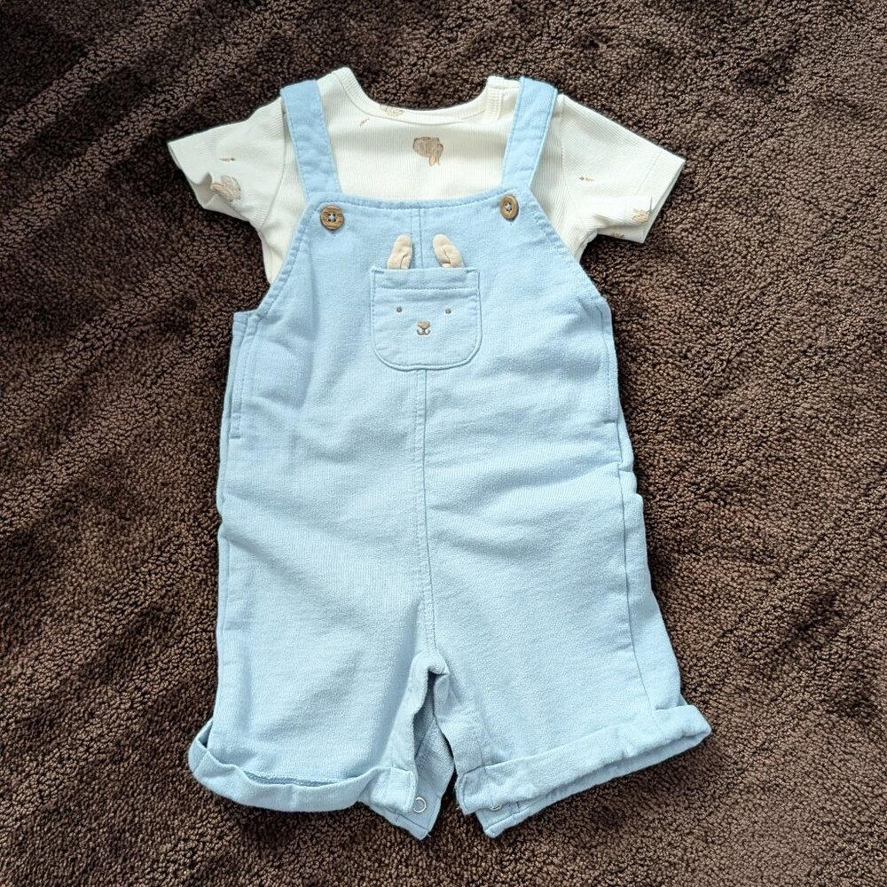 Baby boys Carter's tee and bunny overalls